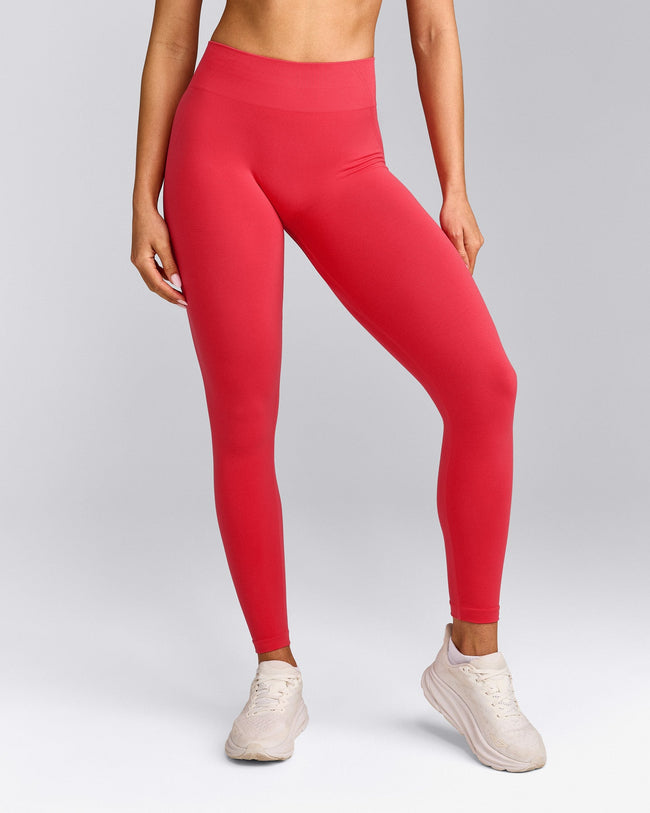 EffortlessLift™ Seamless Mid Rise Leggings with Grey Logo | Charged Pink
