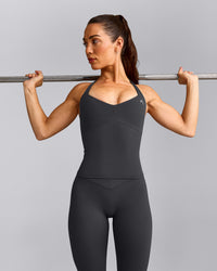 UnifiedMove™ T Back Mid Tank Top with Built in Bra Shelf | Coal