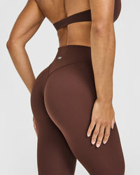 SoftMotion™ High Waisted Capri Leggings with White Logo | Espresso Brown