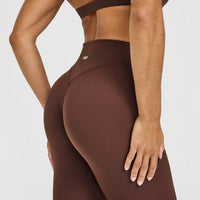 SoftMotion™ High Waisted Capri Leggings with White Logo | Espresso Brown