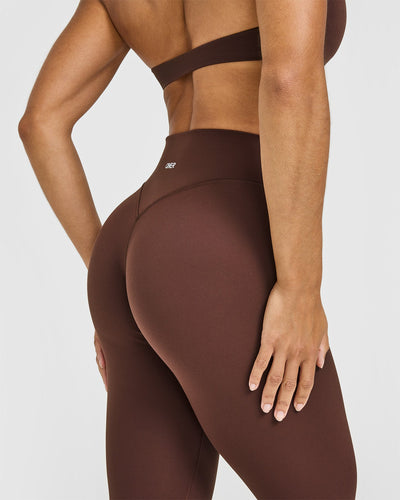SoftMotion™ High Waisted Capri Leggings with White Logo | Espresso Brown