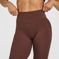 SoftMotion™ High Waisted Capri Leggings with White Logo | Espresso Brown