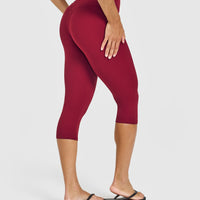SoftMotion™ High Waisted Capri Leggings with White Logo | Ruby Red