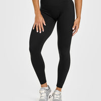 SoftMotion™ High Waisted Leggings with White Logo | Black
