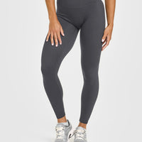 SoftMotion™ High Waisted Leggings with White Logo | Coal