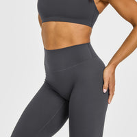 SoftMotion™ High Waisted Leggings with White Logo | Coal