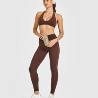 SoftMotion™ High Waisted Leggings with White Logo | Espresso Brown