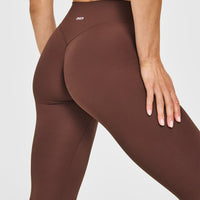 SoftMotion™ High Waisted Leggings with White Logo | Espresso Brown