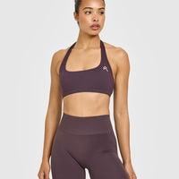 EasyLift™ Halter Bralette with White Logo | Dark Umber Brown