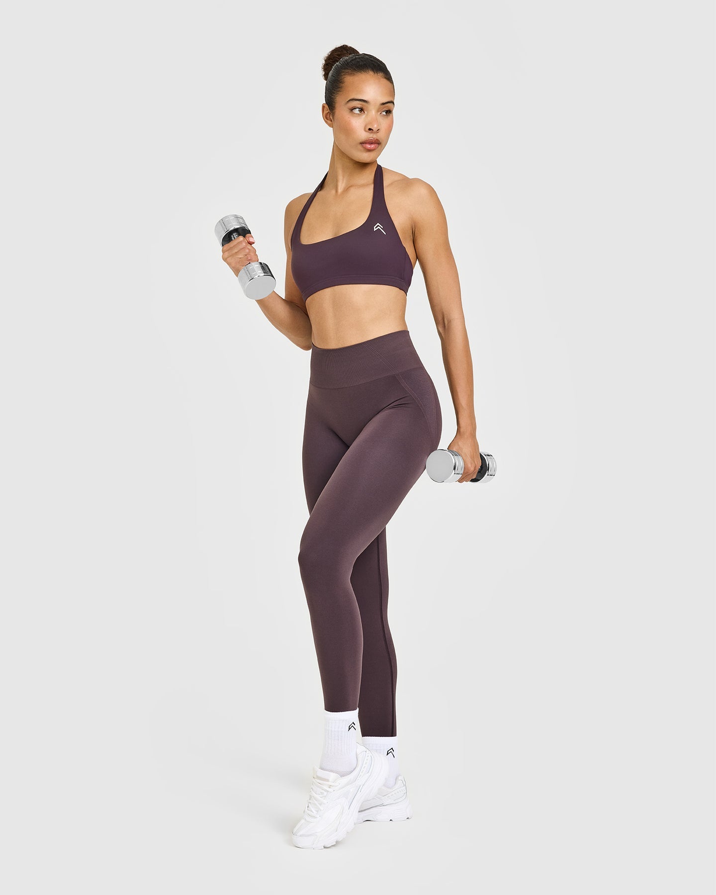 EasyLift™ Halter Bralette with White Logo | Dark Umber Brown