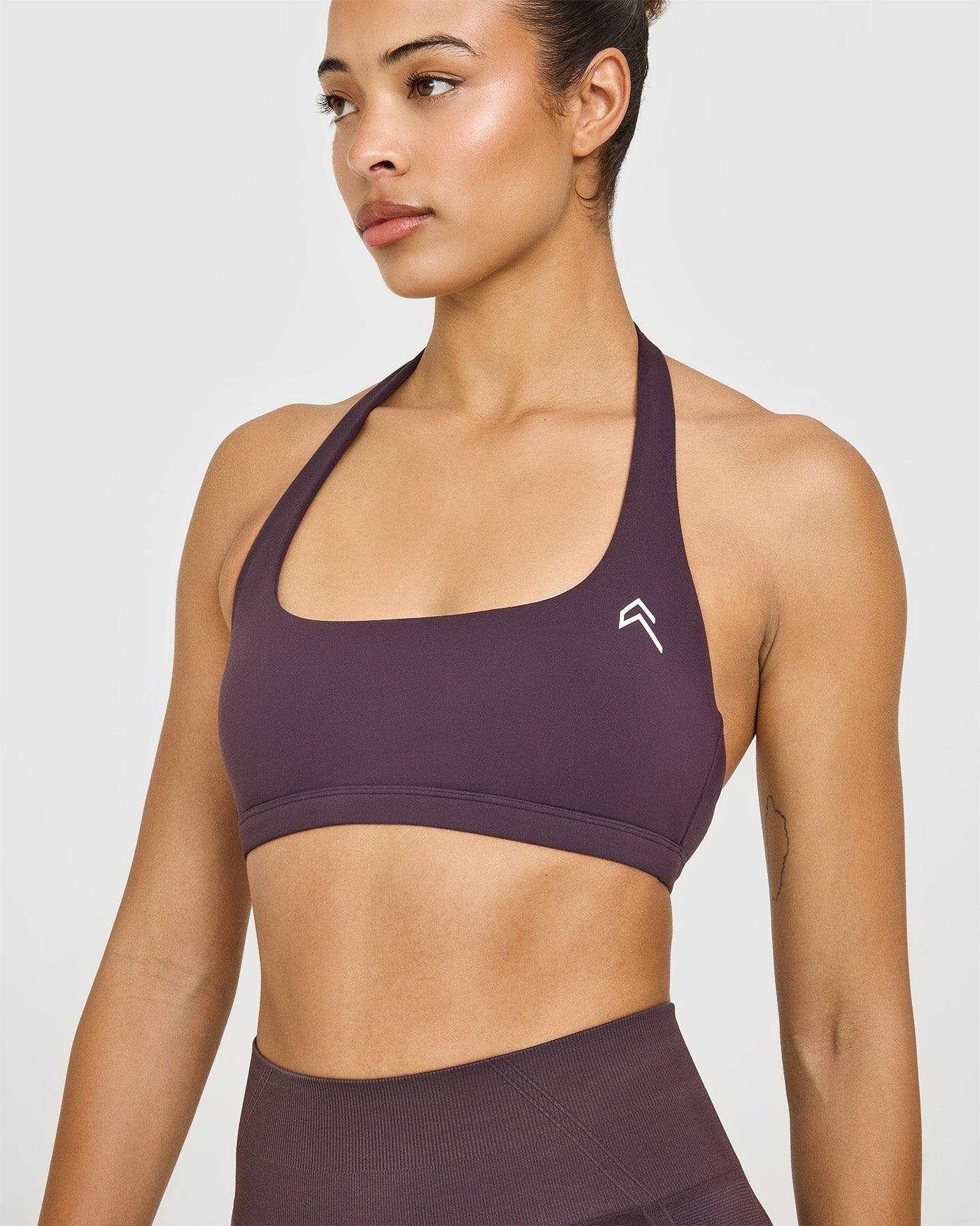 EasyLift™ Halter Bralette with White Logo | Dark Umber Brown
