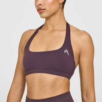 EasyLift™ Halter Bralette with White Logo | Dark Umber Brown