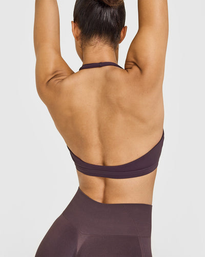 EasyLift™ Halter Bralette with White Logo | Dark Umber Brown