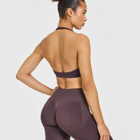 EasyLift™ Halter Bralette with White Logo | Dark Umber Brown