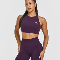 EasyLift™ High Neck Sports Bra with White Logo | Blackberry Purple