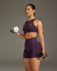 EasyLift™ High Neck Sports Bra with White Logo | Blackberry Purple