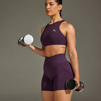 EasyLift™ High Neck Sports Bra with White Logo | Blackberry Purple