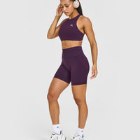 EasyLift™ High Neck Sports Bra with White Logo | Blackberry Purple