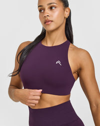 EasyLift™ High Neck Sports Bra with White Logo | Blackberry Purple