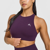 EasyLift™ High Neck Sports Bra with White Logo | Blackberry Purple