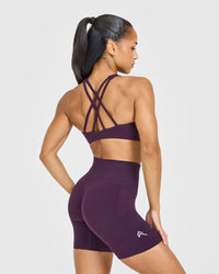 EasyLift™ High Neck Sports Bra with White Logo | Blackberry Purple
