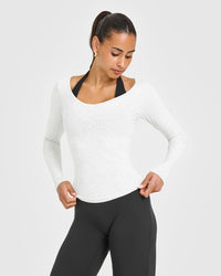 Mellow™ Rib V Neck Long Sleeve Top | Light Grey Marl