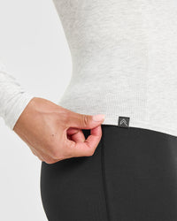 Mellow™ Rib V Neck Long Sleeve Top | Light Grey Marl