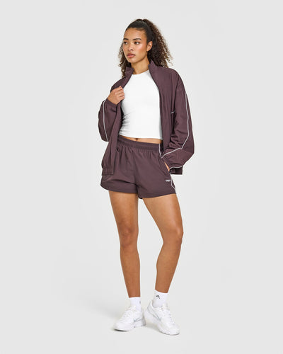 Oversized Piped Woven Track Shorts | Deep Umber Brown