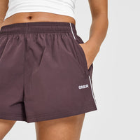 Oversized Piped Woven Track Shorts | Deep Umber Brown