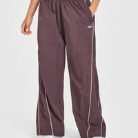 Oversized Piped Woven Straight Leg Track Bottoms | Deep Umber Brown