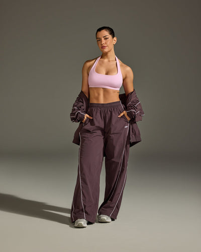 Oversized Piped Woven Straight Leg Track Bottoms | Deep Umber Brown