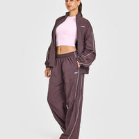 Oversized Piped Woven Straight Leg Track Bottoms | Deep Umber Brown