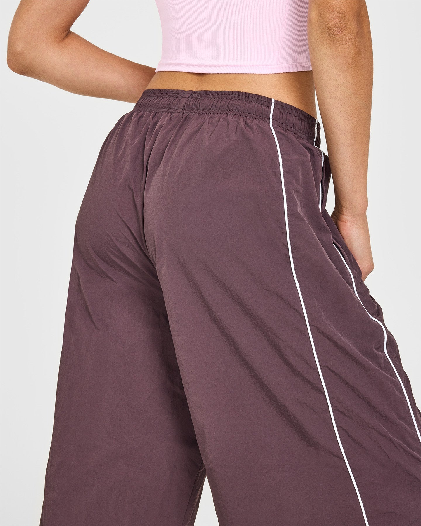 Oversized Piped Woven Straight Leg Track Bottoms | Deep Umber Brown