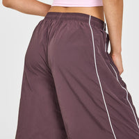 Oversized Piped Woven Straight Leg Track Bottoms | Deep Umber Brown