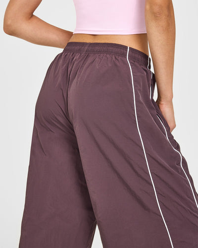 Oversized Piped Woven Straight Leg Track Bottoms | Deep Umber Brown