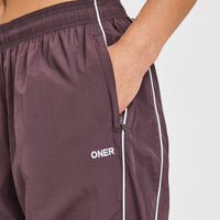 Oversized Piped Woven Straight Leg Track Bottoms | Deep Umber Brown