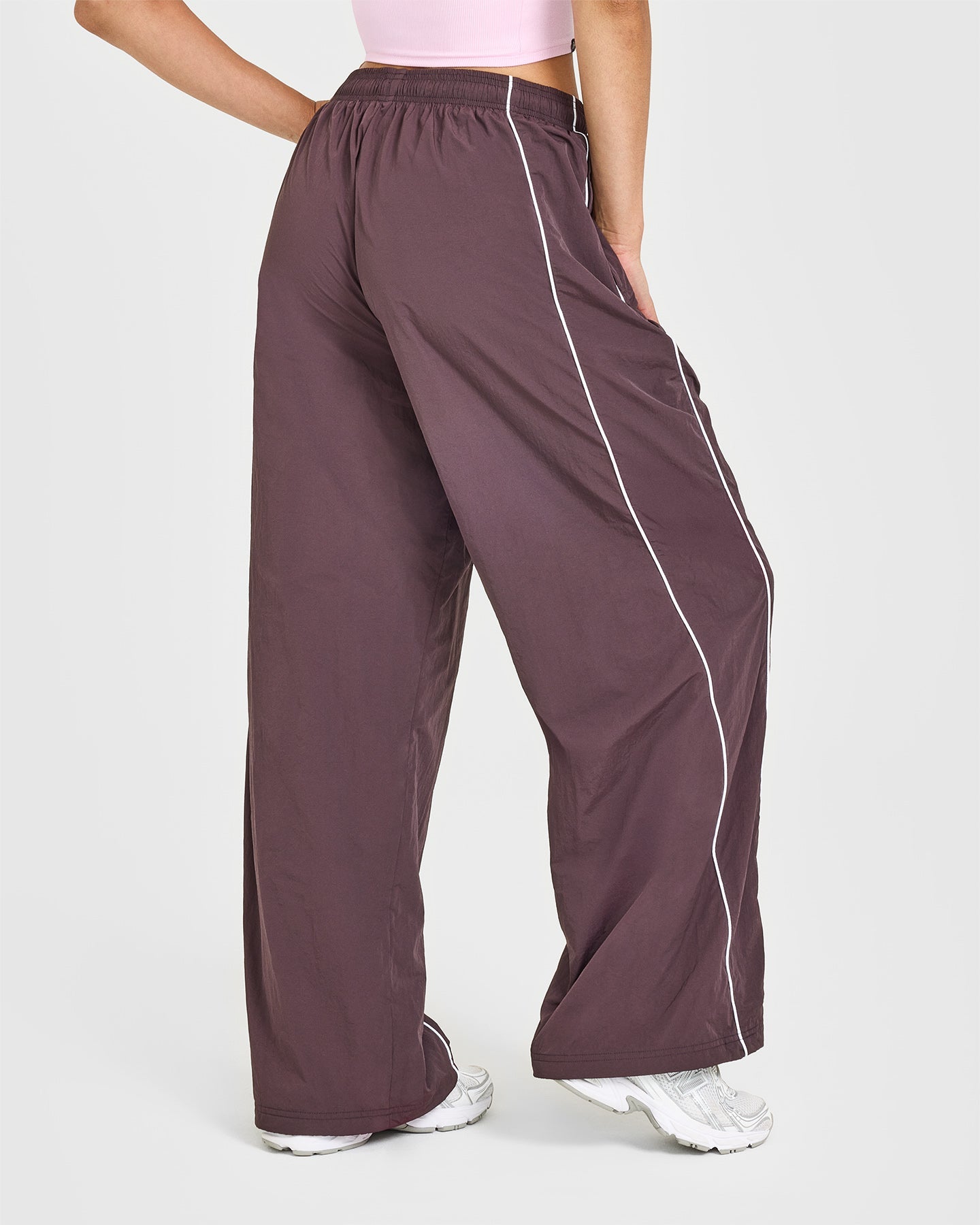 Oversized Piped Woven Straight Leg Track Bottoms | Deep Umber Brown