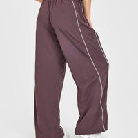 Oversized Piped Woven Straight Leg Track Bottoms | Deep Umber Brown