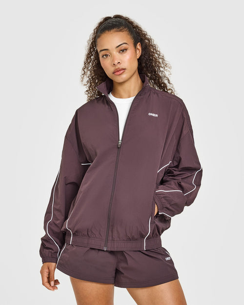 Oner Modal Oversized Piped Woven Track Jacket | Deep Umber Brown