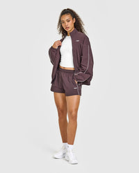 Oversized Piped Woven Track Jacket | Deep Umber Brown