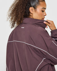 Oversized Piped Woven Track Jacket | Deep Umber Brown