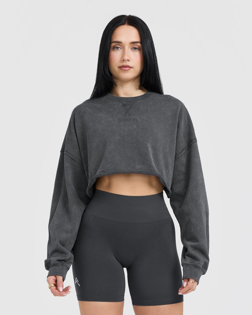 Oner Modal Raw Lounge Crop Sweatshirt | Coal