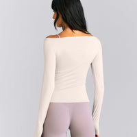 FormeSoft™ Fitted Off-The-Shoulder Long Sleeve Top | Sand