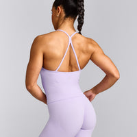EnhanceLift™ Seamless Strappy Racer Tank Top with Built in Bra Shelf with Grey Logo | Lavender Purple