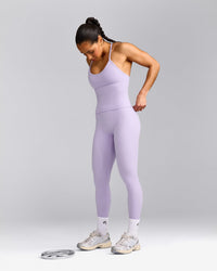 EnhanceLift™ Seamless Strappy Racer Tank Top with Built in Bra Shelf with Grey Logo | Lavender Purple
