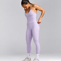 EnhanceLift™ Seamless Strappy Racer Tank Top with Built in Bra Shelf with Grey Logo | Lavender Purple