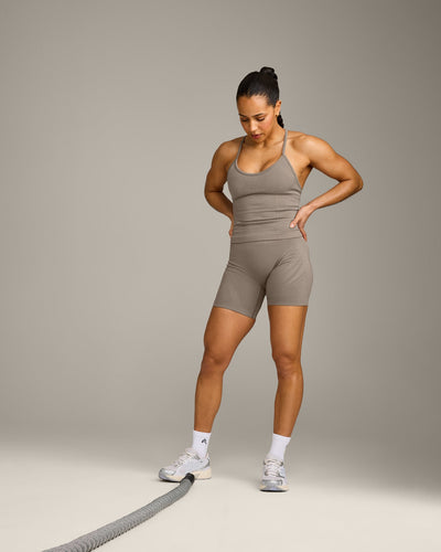 EnhanceLift™ Seamless Strappy Racer Vest with Built in Bra Shelf with Grey Logo | Warm Minky