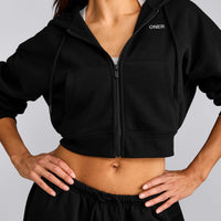 Foundations All Season Cropped Zip Up Hoodie | Black