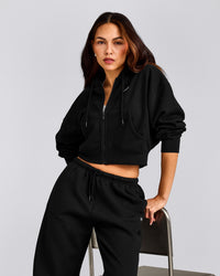 Foundations All Season Cropped Zip Up Hoodie | Black