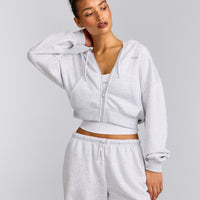 Foundations All Season Cropped Zip Up Hoodie | Grey Marl